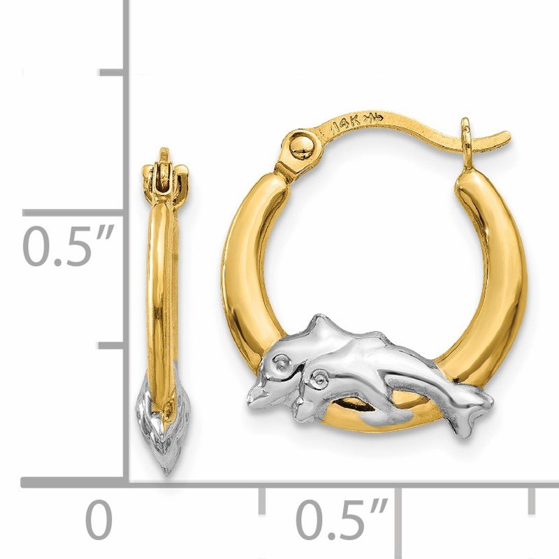 14K &amp; Rhodium Dolphin Hoop Earrings