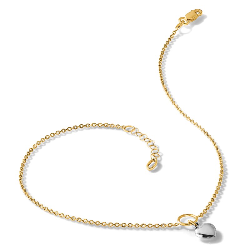14K Two-tone Polished Heart  w/1in ext. Anklet