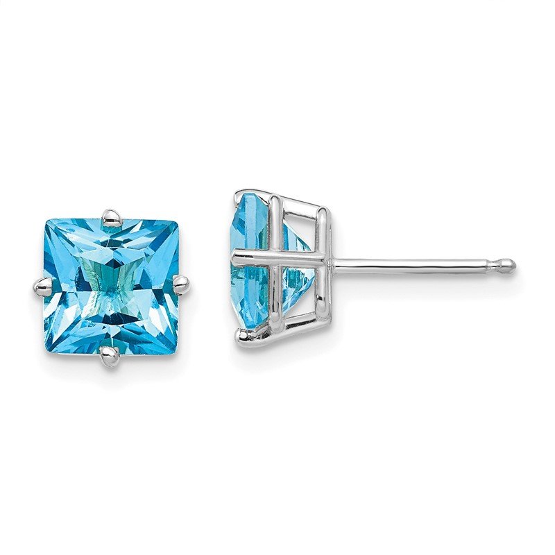 14k White Gold 7mm Princess-cut Blue Topaz Post Earrings
