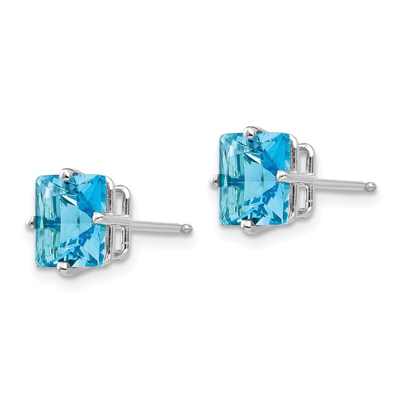 14k White Gold 7mm Princess-cut Blue Topaz Post Earrings