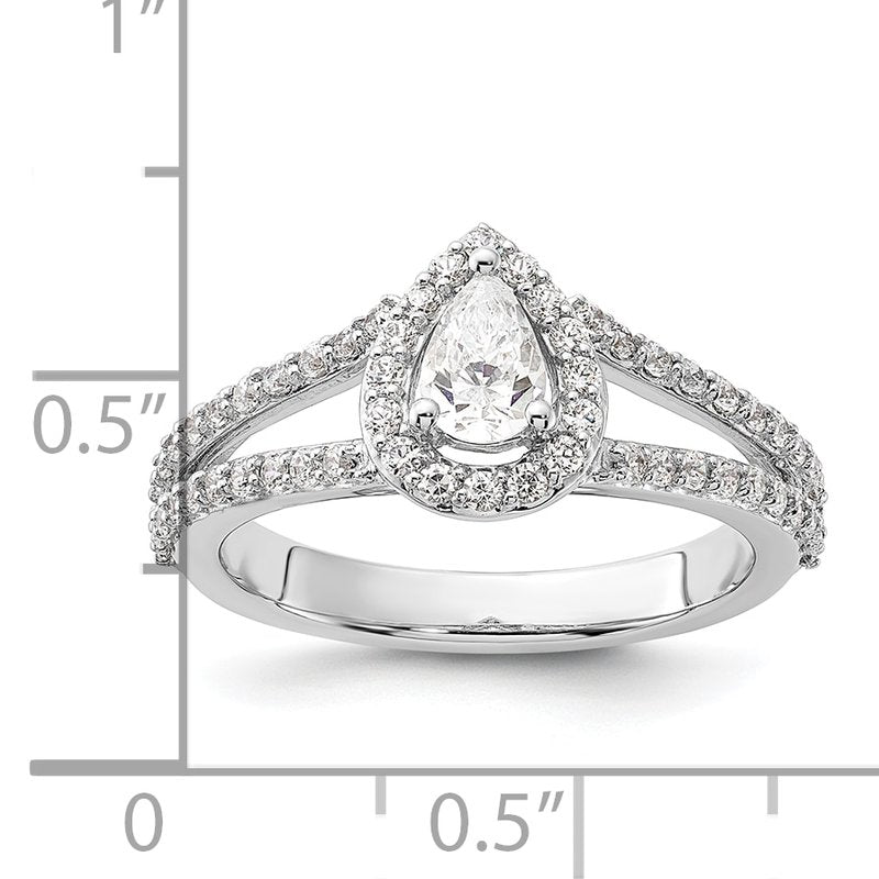 14K White Gold 5/8 carat Lab Grown Diamond VS/SI  D E F  Semi Mount Pear Halo Engagement Ring