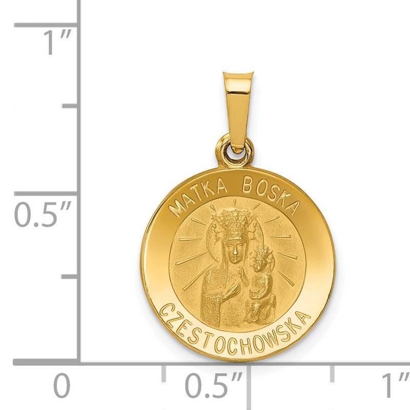 14k Polished and Satin Hollow Matka Boska Czestochowska Medal Reversible Round Pendant