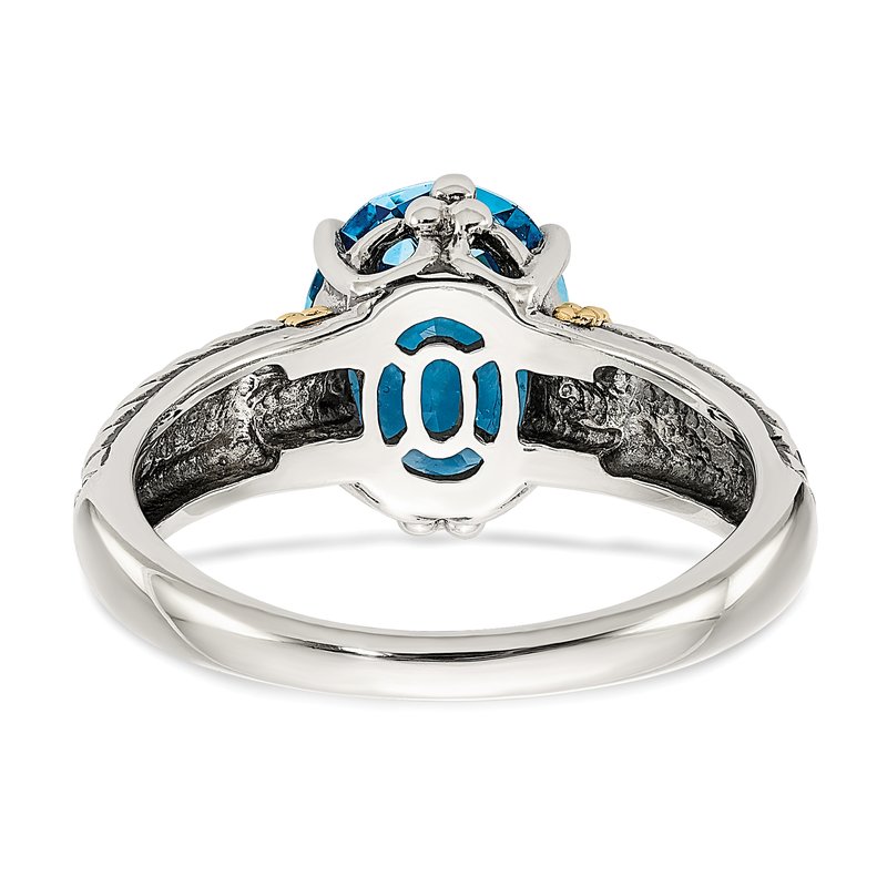 Sterling Silver with 14K Accent Antiqued Oval Blue Topaz Ring