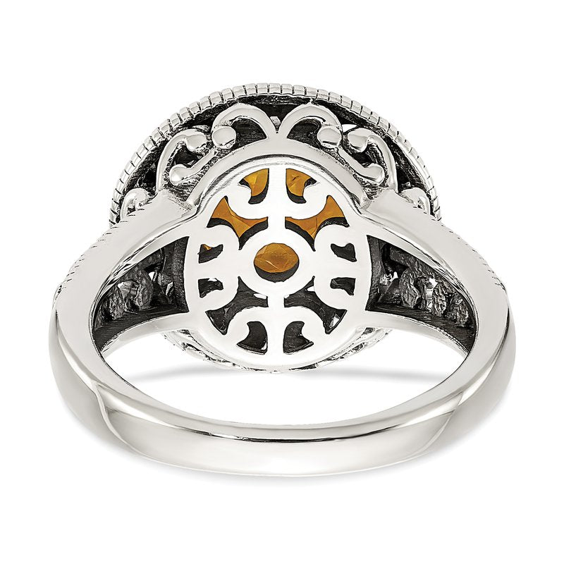 Sterling Silver with 14K Accent Antiqued Round Citrine Ring