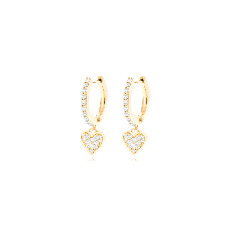 Dangling Heart Huggie Hoop Earrings 14K