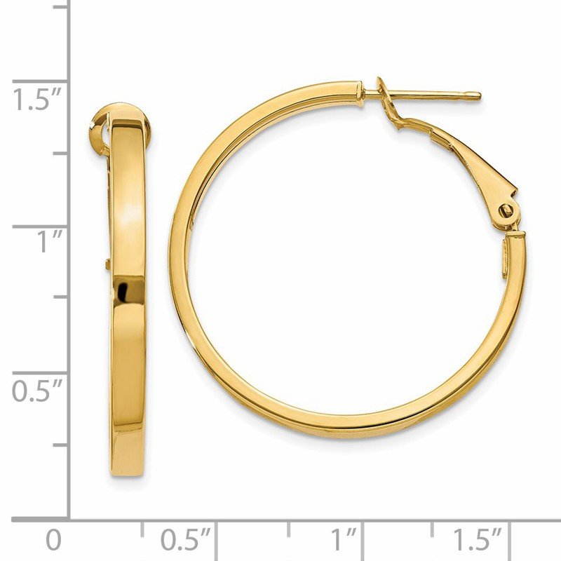 14k 3x25mm Polished Square Tube Round Hoop Earrings