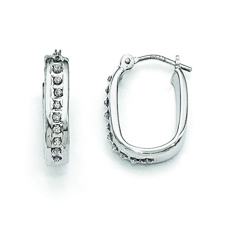 14k White Gold Diamond Fascination Squared Hinged Hoop Earrings