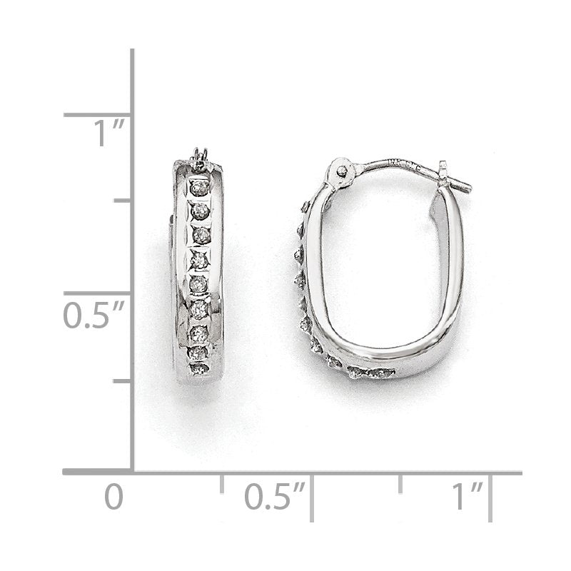 14k White Gold Diamond Fascination Squared Hinged Hoop Earrings