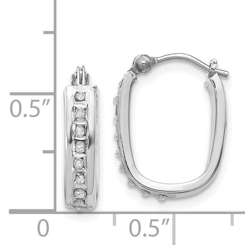 14k White Gold Diamond Fascination Squared Hinged Hoop Earrings