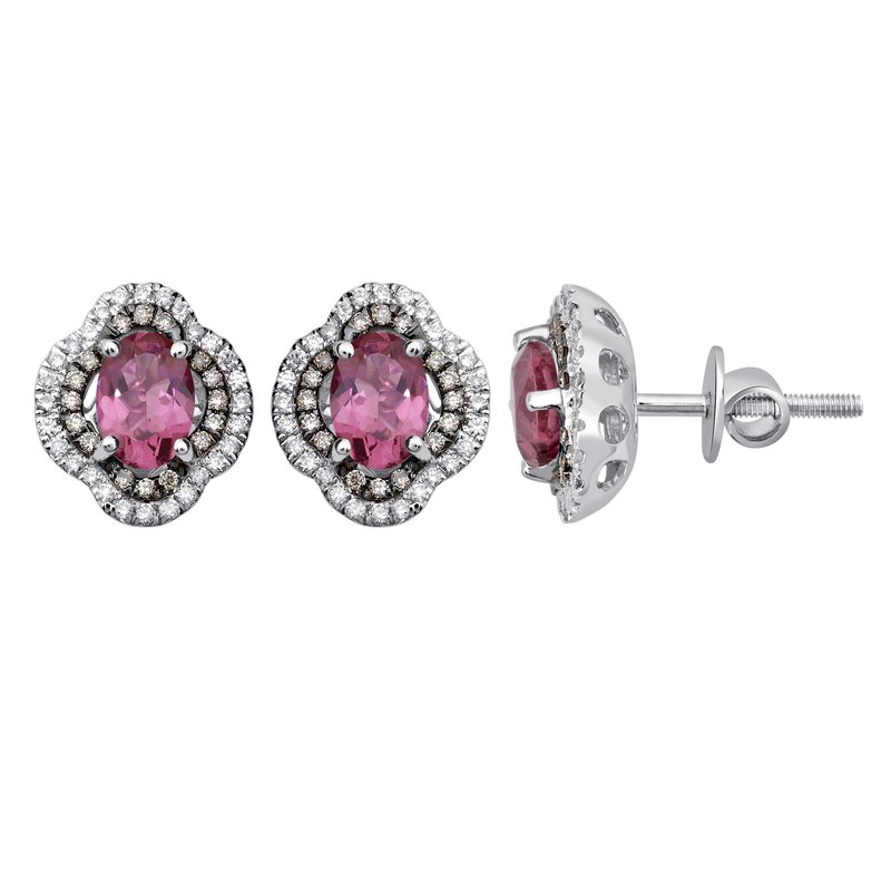 18K 0.47 Ct Brown Diamond/Pink Tourmaline Earrings