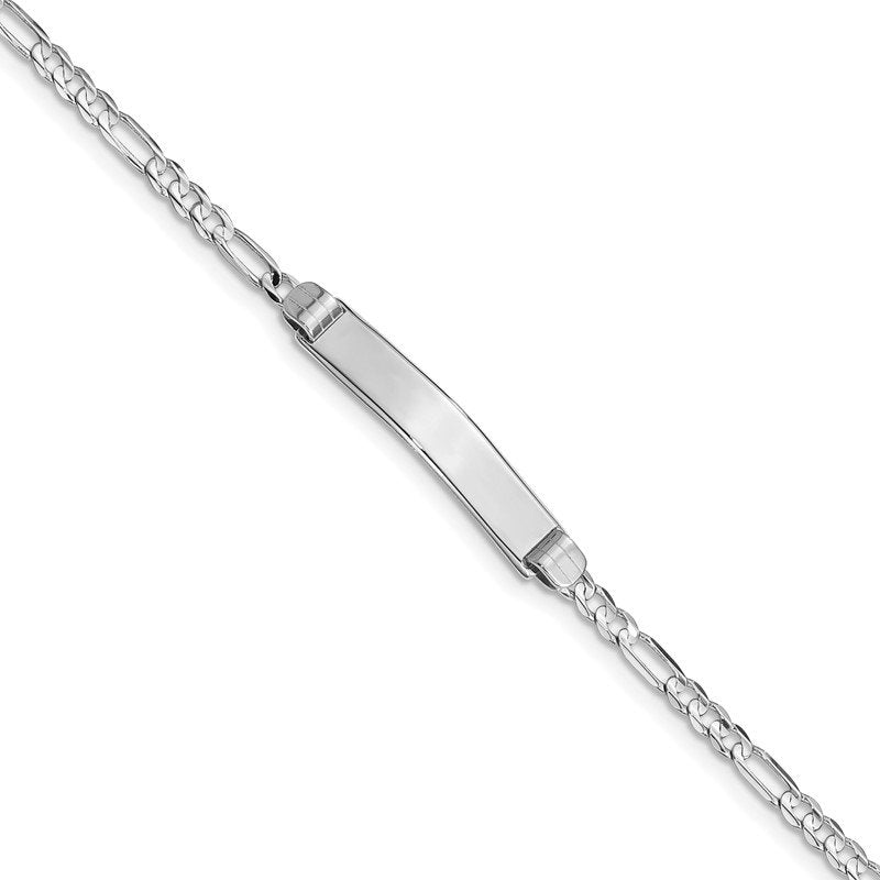 14k White Gold Polished Solid Chain/Solid Plate Figaro Link 25x4.8mm Plate 7 inch ID Bracelet