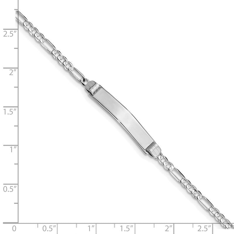 14k White Gold Polished Solid Chain/Solid Plate Figaro Link 25x4.8mm Plate 7 inch ID Bracelet