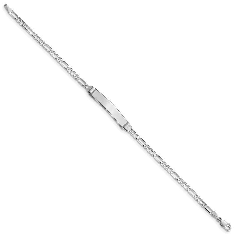 14k White Gold Polished Solid Chain/Solid Plate Figaro Link 25x4.8mm Plate 7 inch ID Bracelet