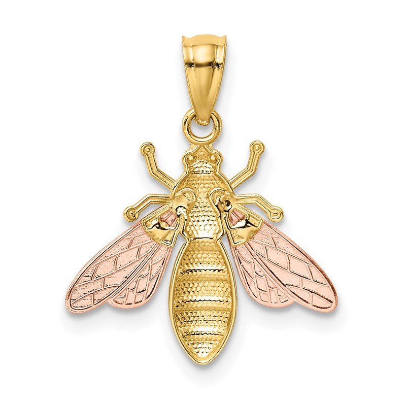 14k Two-tone with White Rhodium Polished Bee Pendant