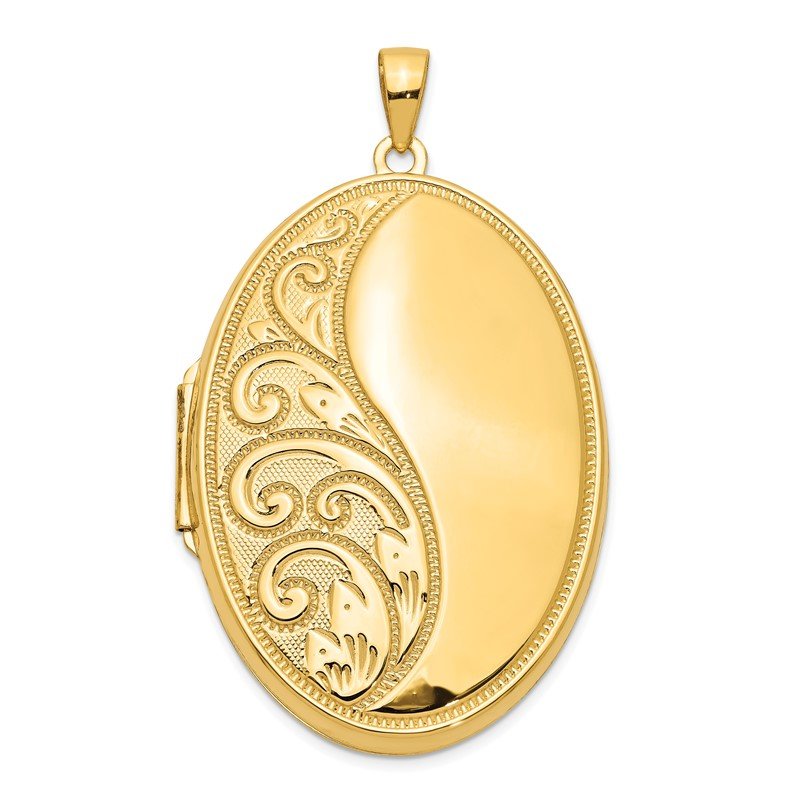 14k Half Swirl Design Heavy Weight 38mm Oval Locket