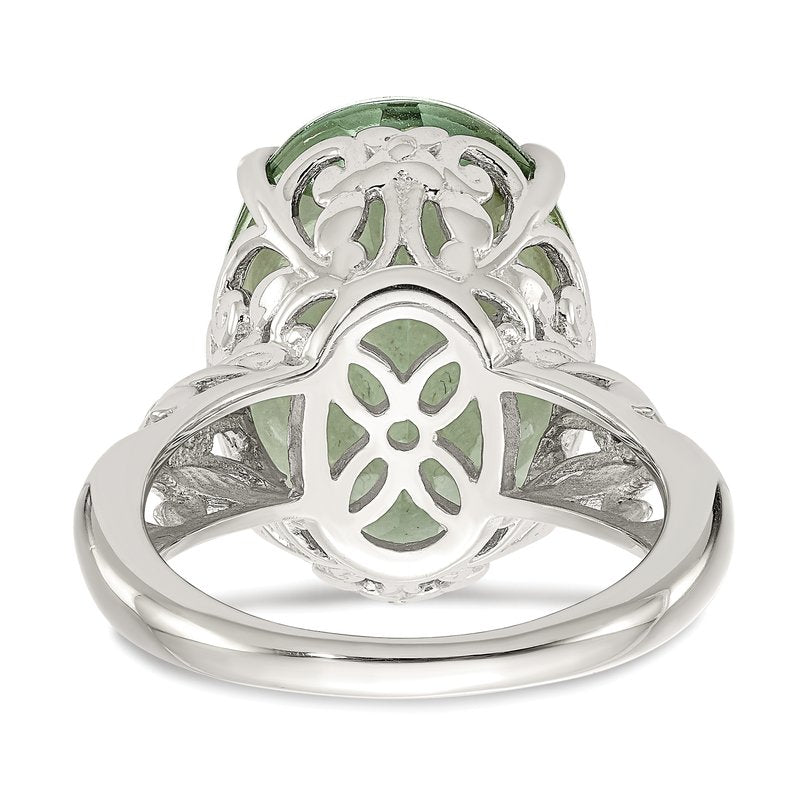 Sterling Silver Rhodium-plated with 14K Accent Oval Green Quartz Ring