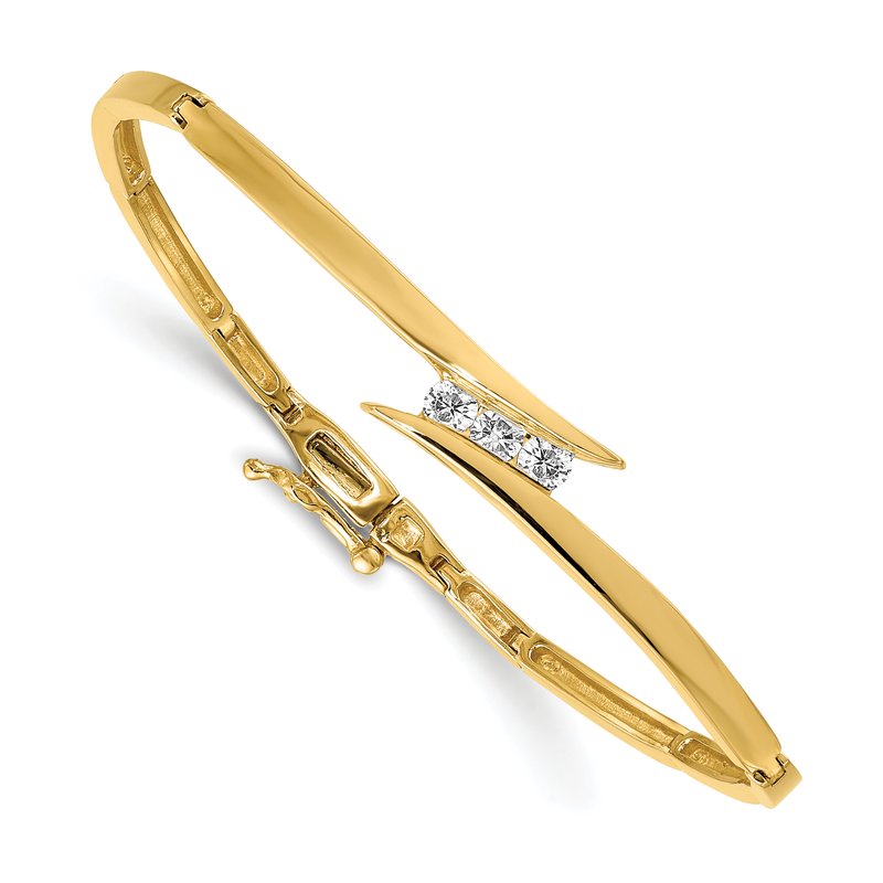 14k Complete 3-Stone 1/4 carat AA Diamond Hinged Bangle Bracelet