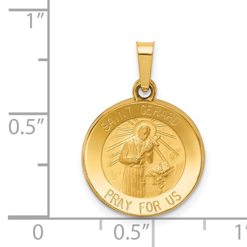 14k Polished and Satin Hollow Saint Gerard Medal Round Charm