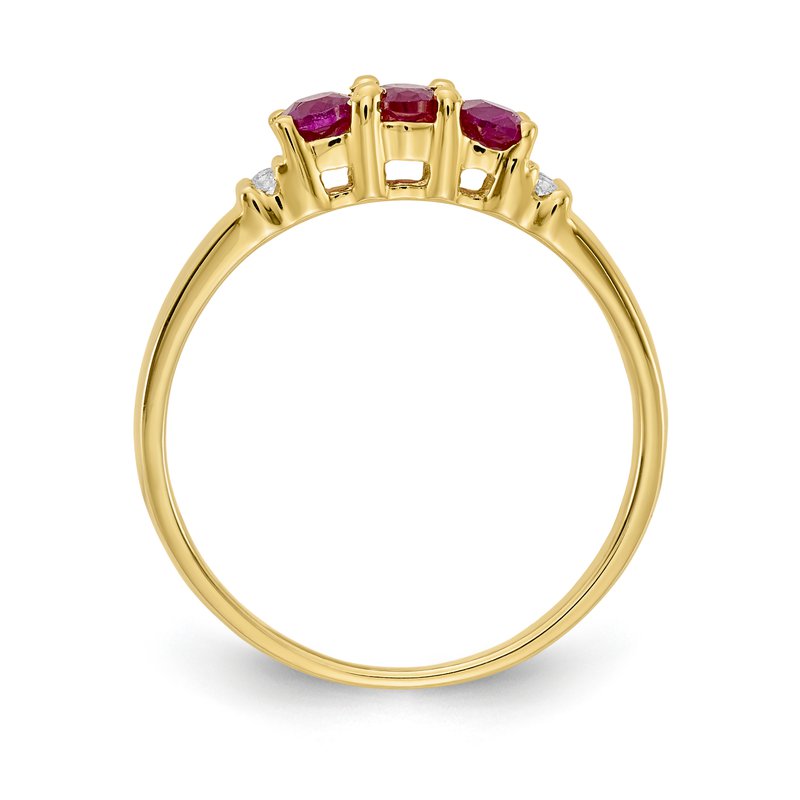 14k Polished Triple Emerald and Diamond 3-stone Ring