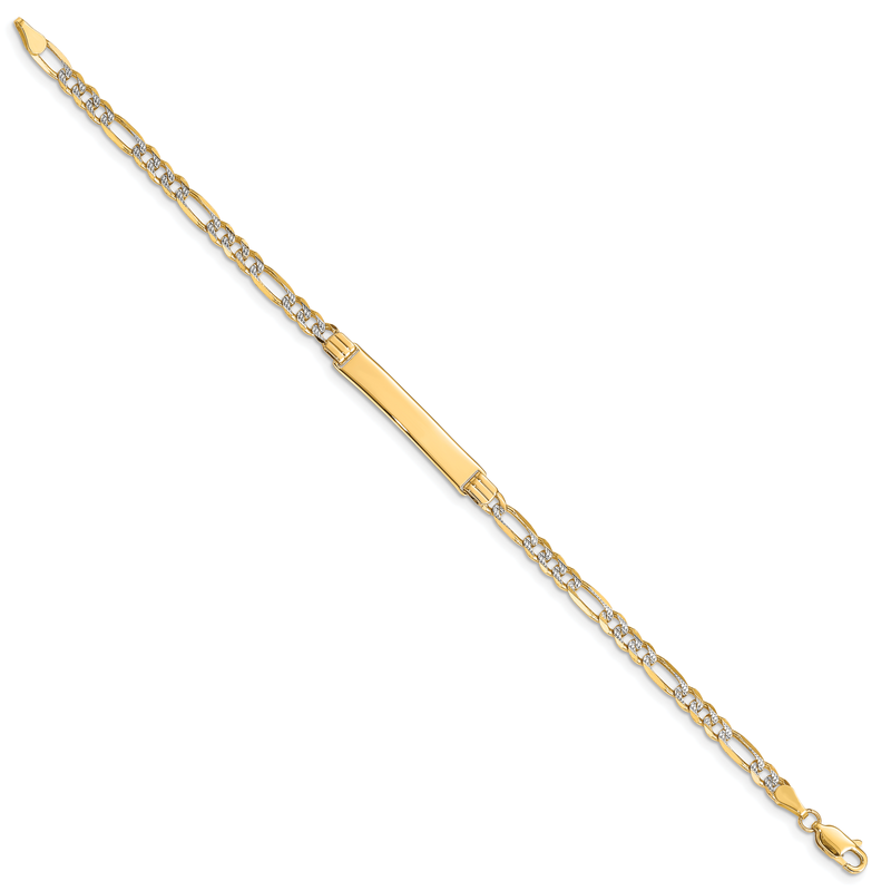 14k Polished with Rhodium Pav� Solid Chain/Solid Plate Figaro Link 25.5x5mm Plate 7 inch ID Bracelet