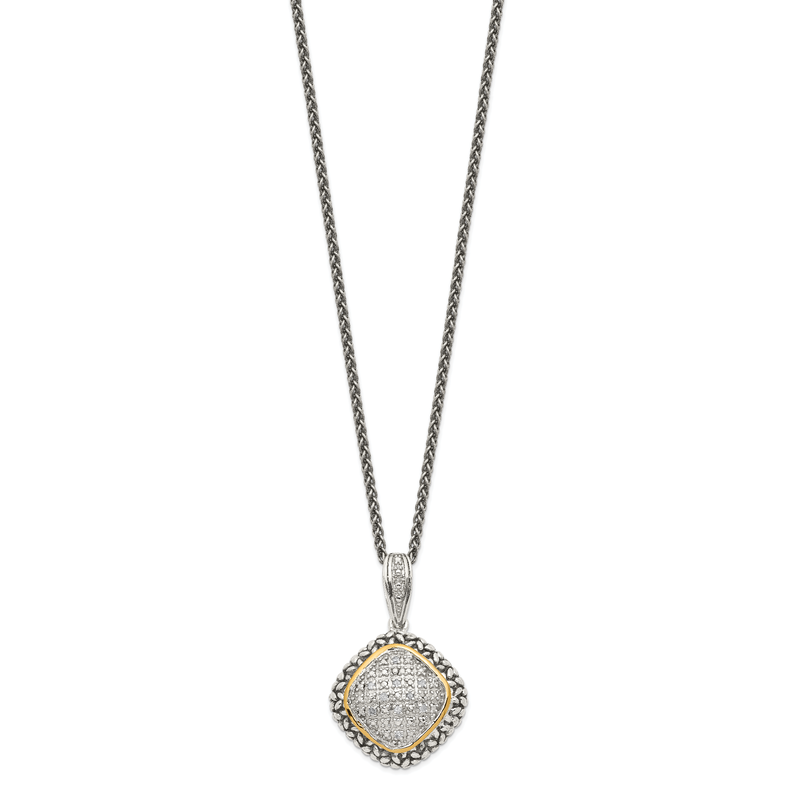 Sterling Silver with 14K Accent 18 Inch Antiqued Diamond Necklace