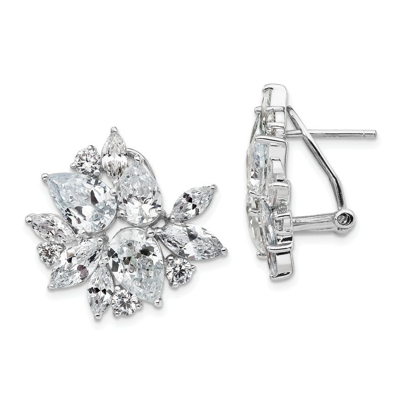 Sterling Silver Rhodium-plated Brilliant-cut & Marquise-cut CZ Cluster Post Omega Back Earrings