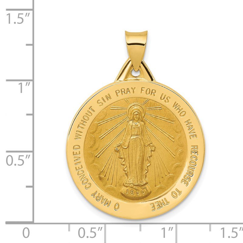 14k Polished and Satin Hollow Large Miraculous Medal Round Pendant
