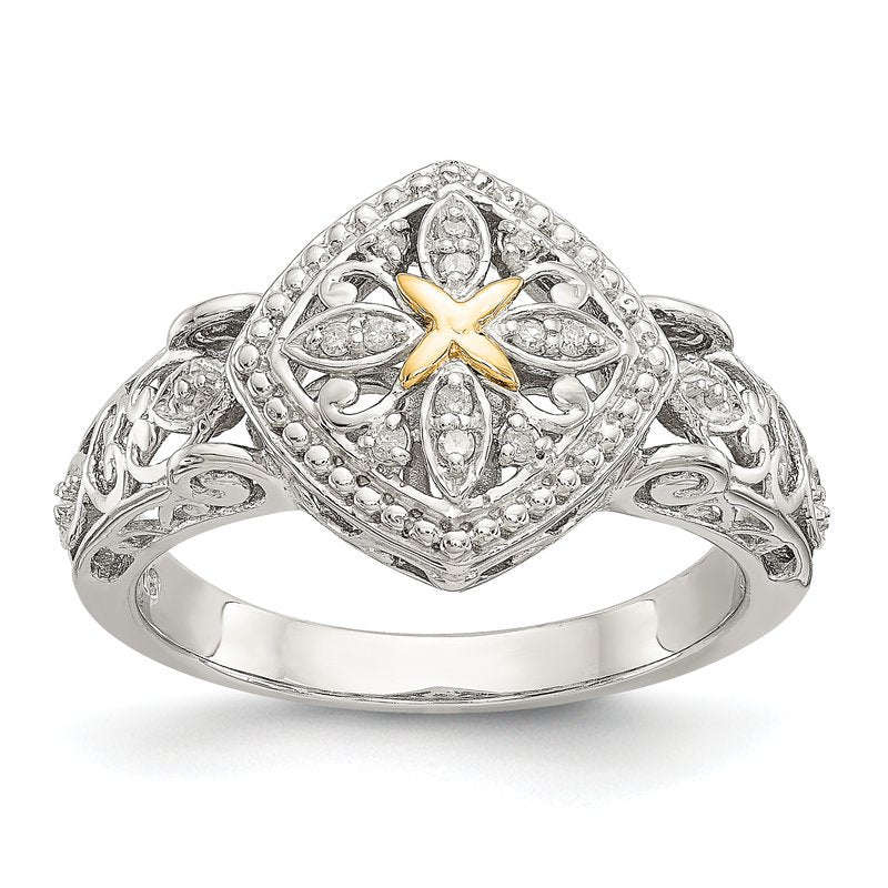 Sterling Silver Rhodium-plated with 14K Accent Diamond Ring