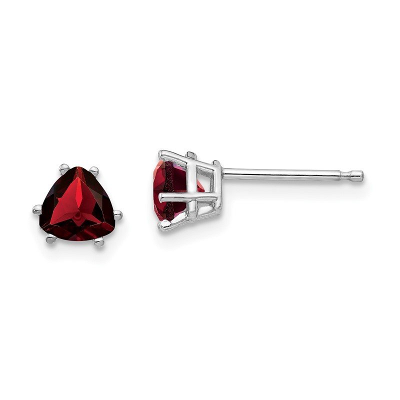 14k White Gold 5mm Trillion Garnet Post Earrings