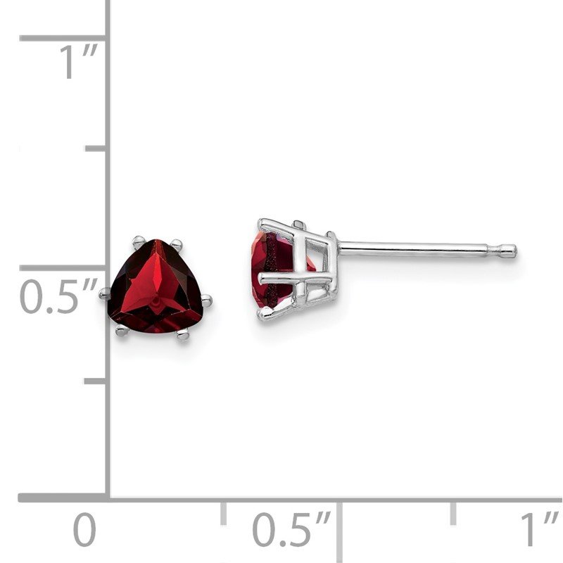 14k White Gold 5mm Trillion Garnet Post Earrings