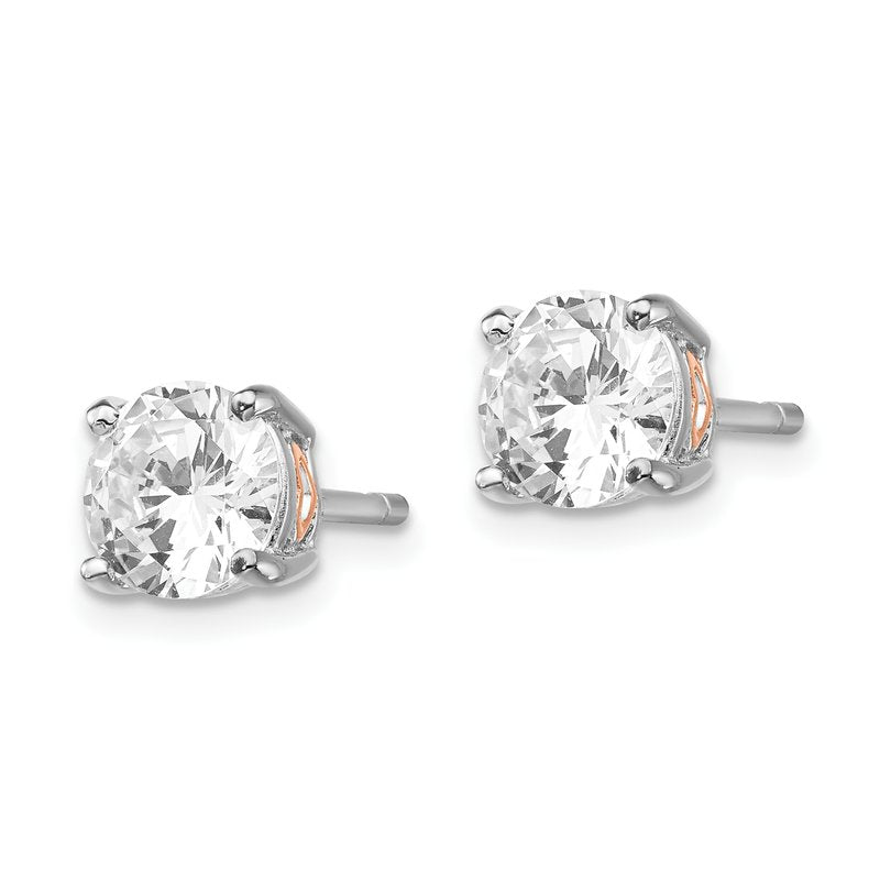 Sterling Silver Rhodium-plated and Rose Gold-plated Accent Heart Brilliant-cut CZ Stud Post Earrings