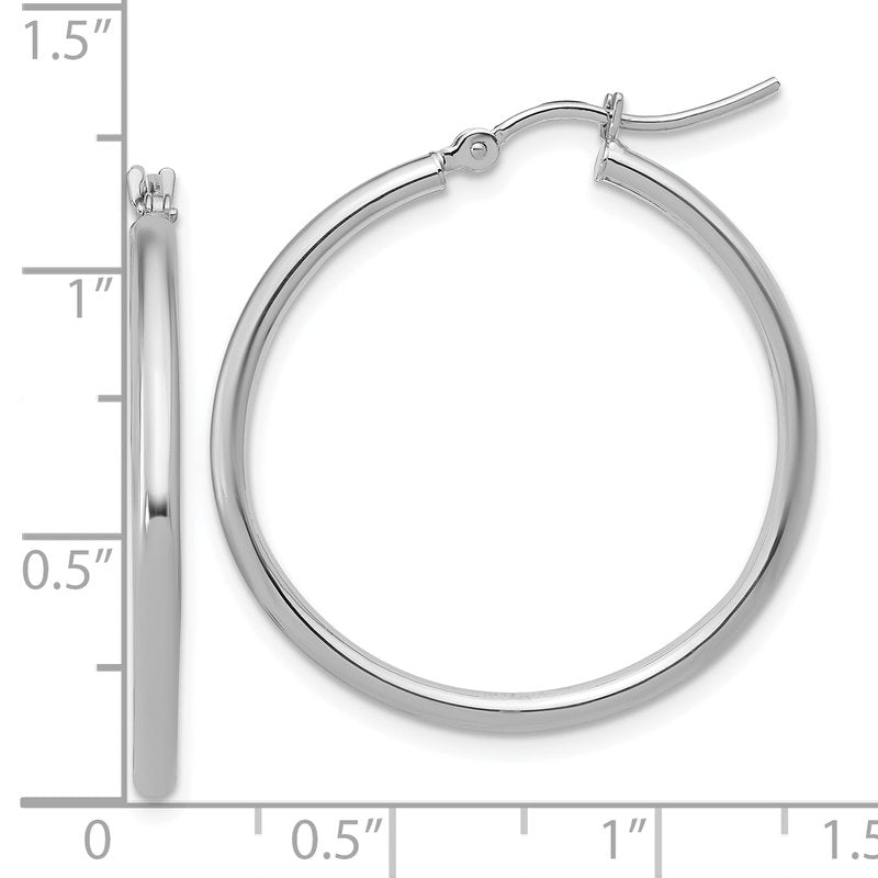 14K White Gold 2x30mm Hoop Earrings