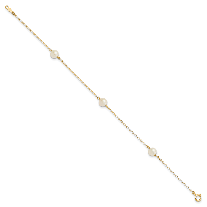 14k 5-6mm White Near-Round Freshwater Cultured Pearl 3-Station 7.25 inch Bracelet