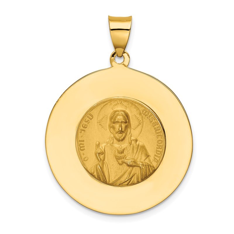 14K Polished and Satin Hollow Large Queen Of The Holy Scapular Medal Reversible Round Pendant