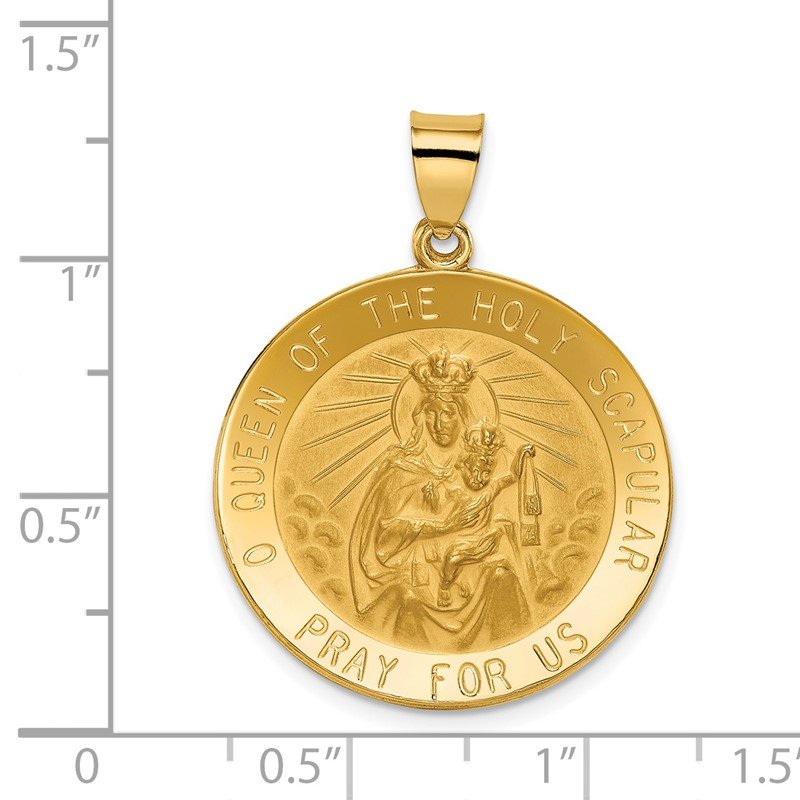 14K Polished and Satin Hollow Large Queen Of The Holy Scapular Medal Reversible Round Pendant