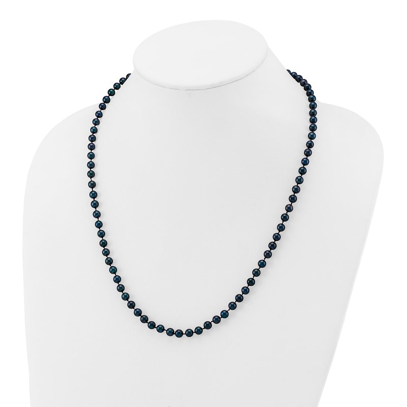 14k White Gold 5-6mm Black Round Akoya Saltwater Cultured Pearl 16 inch Necklace