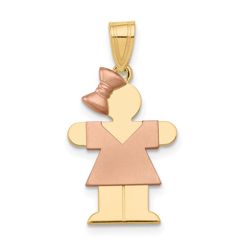14k Two-tone The Kids Small Girl with Bow on Left Engravable Hugs Charm