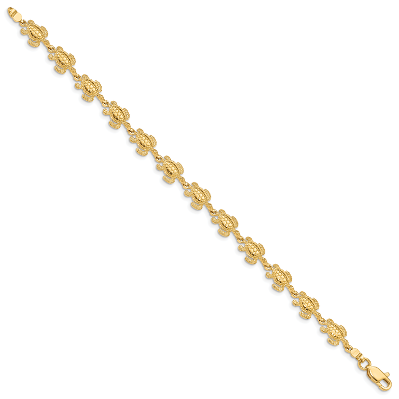 14k Swimming Sea Turtle 7.25 inch Bracelet