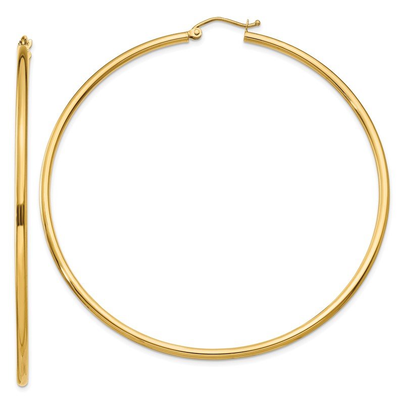 14k 2x65mm Polished Lightweight Tube Hoop Earrings