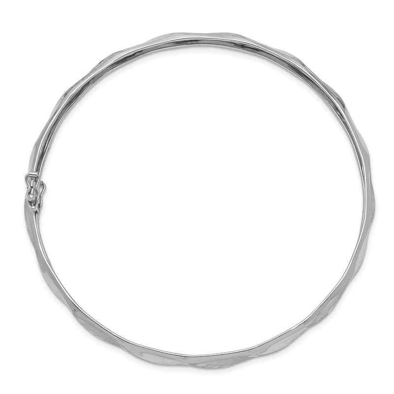 14k White Gold Polished and Satin Diamond-cut 5.00mm Flexible Round Bangle Bracelet