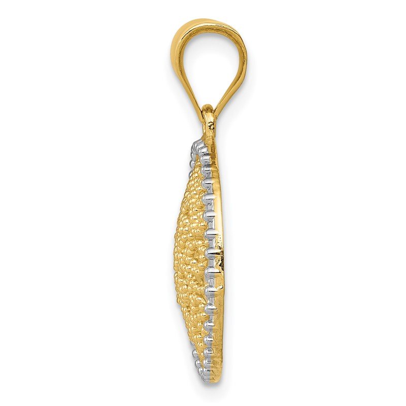 14K and White Rhodium Filigree Circle Pendant