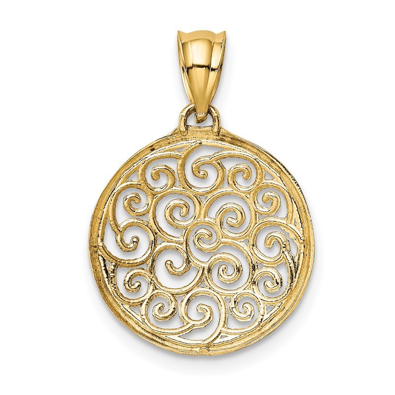 14K and White Rhodium Filigree Circle Pendant