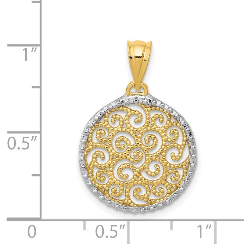 14K and White Rhodium Filigree Circle Pendant