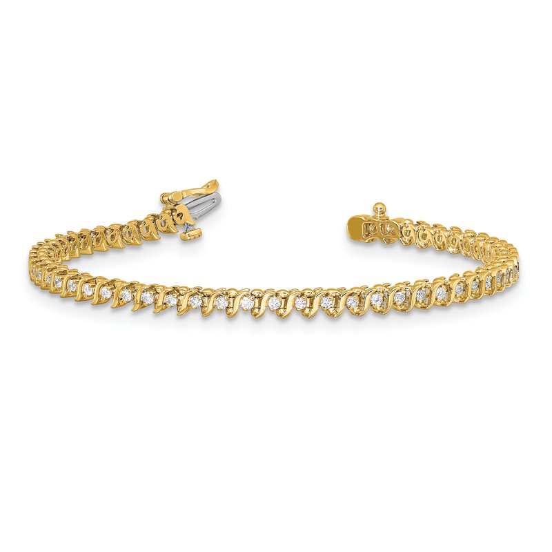 14k Complete 7/8 carat Round A Diamond 2-prong S-link 7 inch Tennis Bracelet