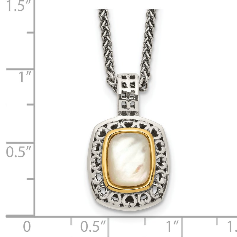Sterling Silver with 14K Accent 18 Inch Antiqued Mother Of Pearl Necklace
