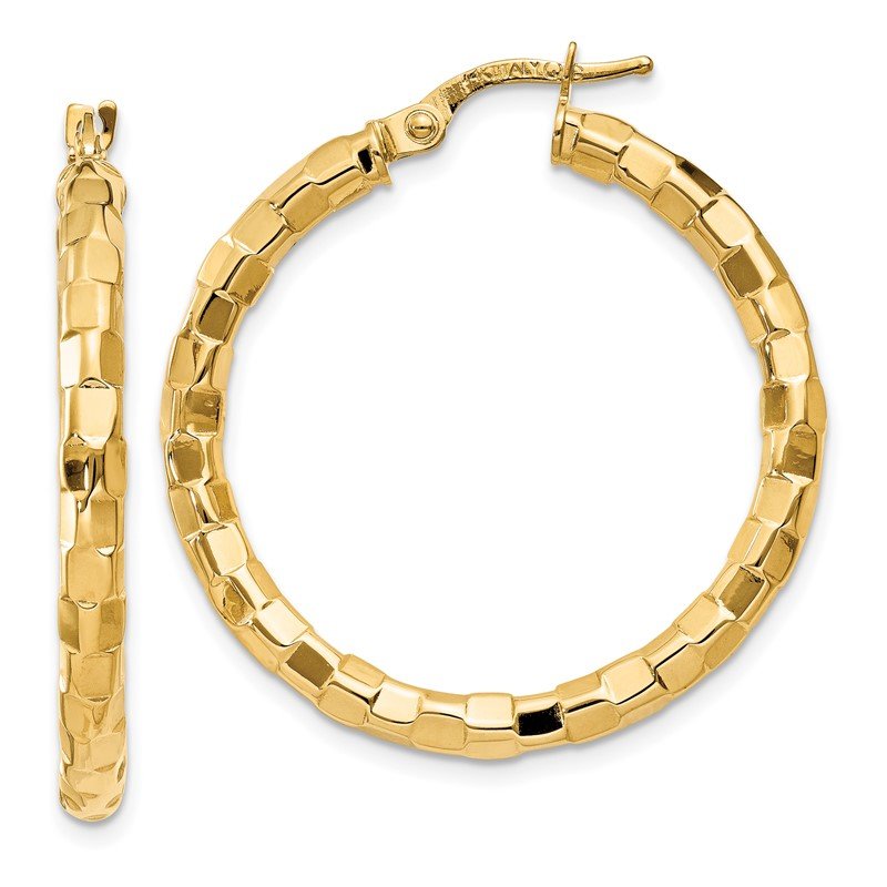 14k Polished/Textured Post Hoop Earring