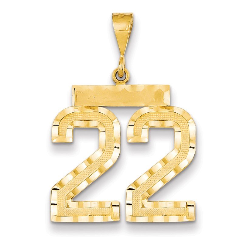 14k Large Brushed Diamond-cut Number 22 Charm