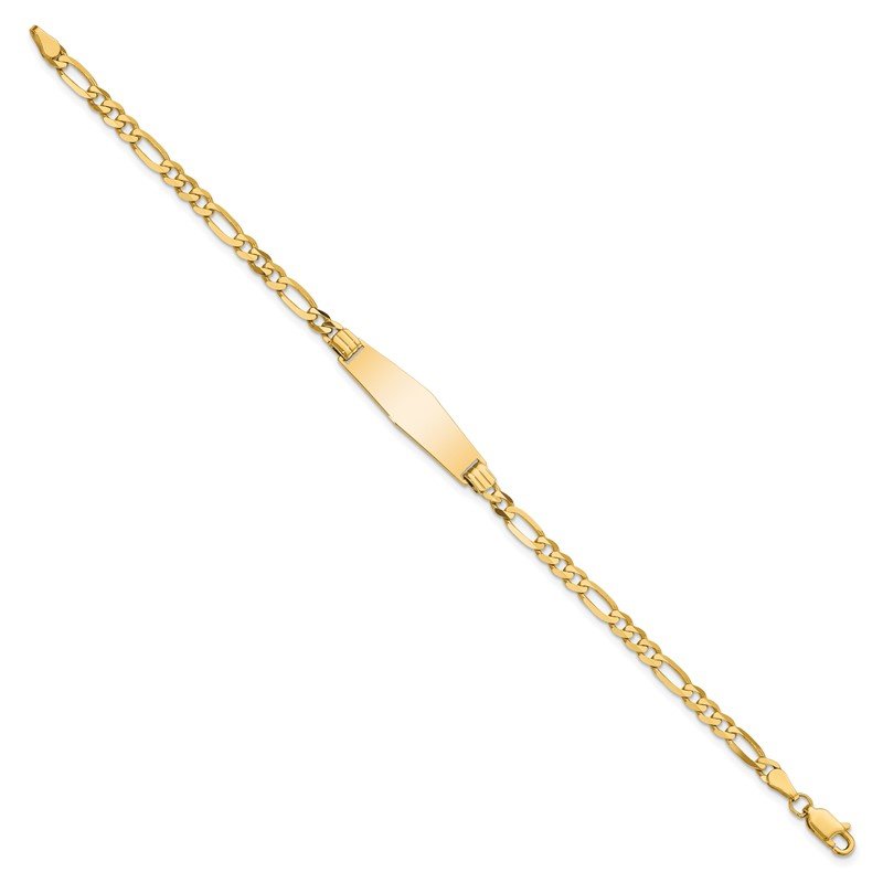 14k Polished Solid Chain/Solid Plate Figaro Link Soft Diamond Shape 24.5x7.3mm Plate 7 inch ID Bracelet