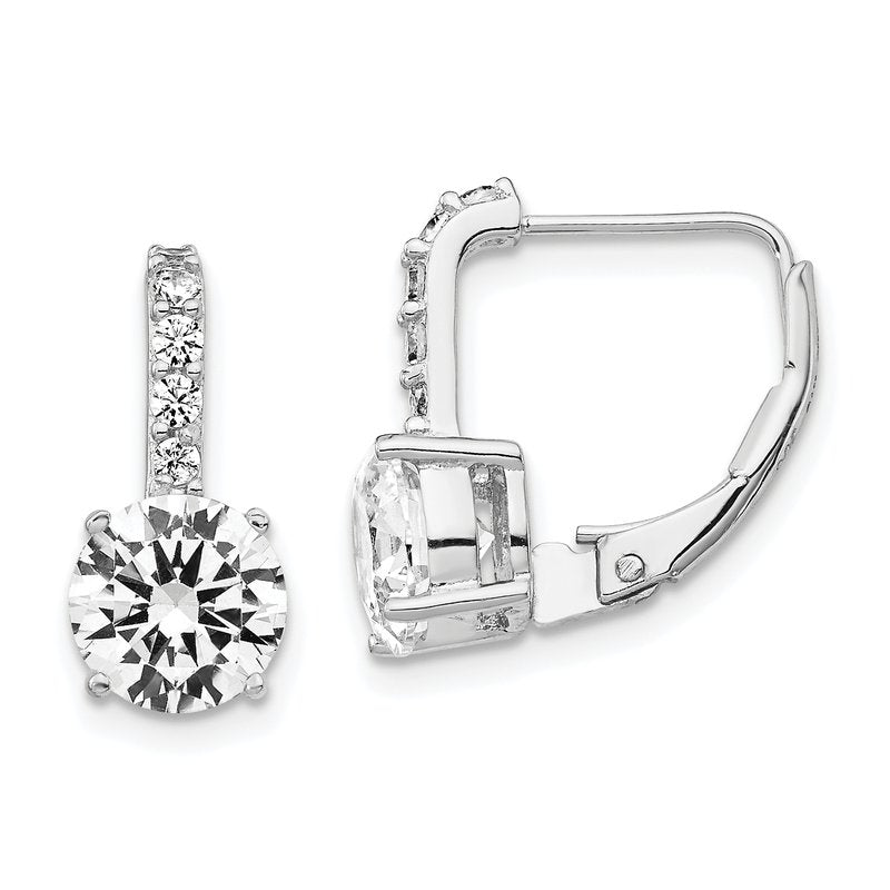 Sterling Silver Rhodium-plated Brilliant-cut CZ Leverback Earrings