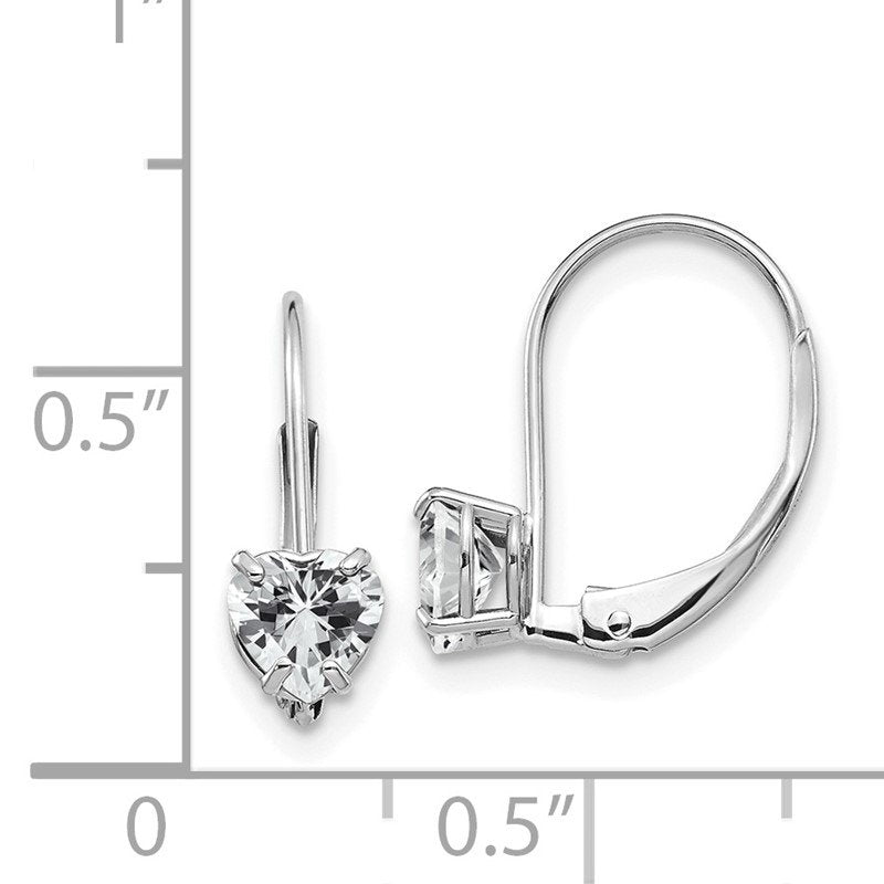 14k White Gold 5mm Heart Cubic Zirconia Leverback Earrings